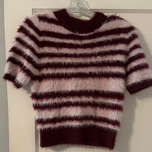 MINKPINK Barbie Pink Ivy Tinsel Fluffy Striped Sweater, Size M